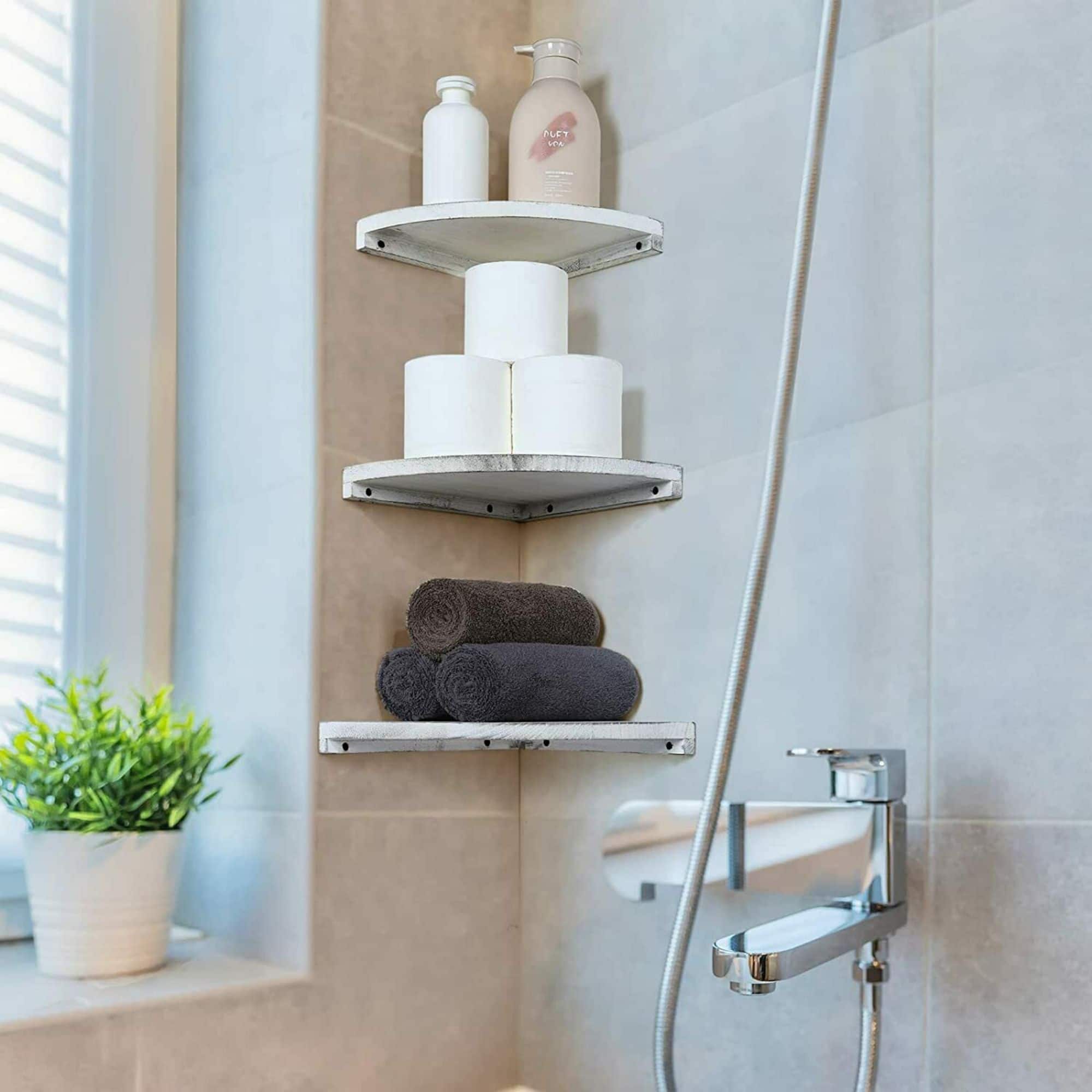 Gray White Floating Corner Wall Shelf Set